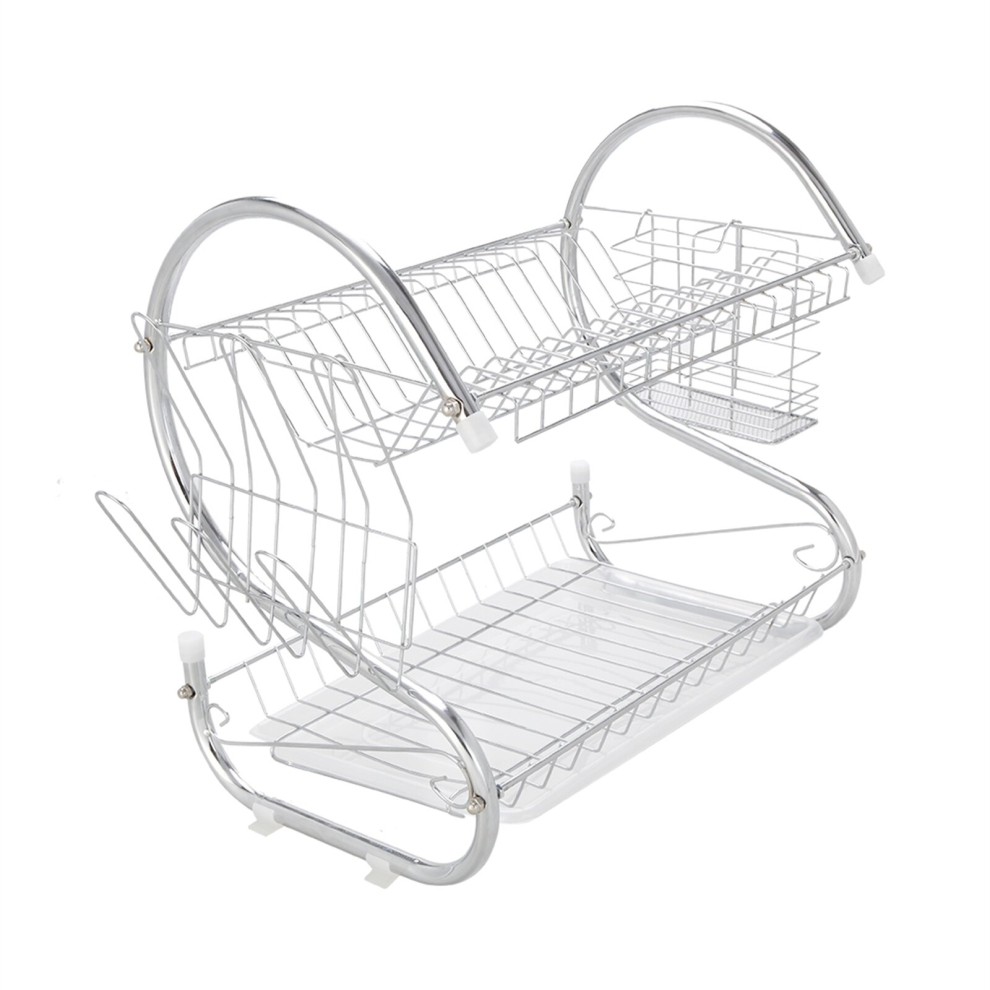 (White) Dish Drainer Metal Wire Cutlery Draining Holder Kitchen Sink Rack Tidy