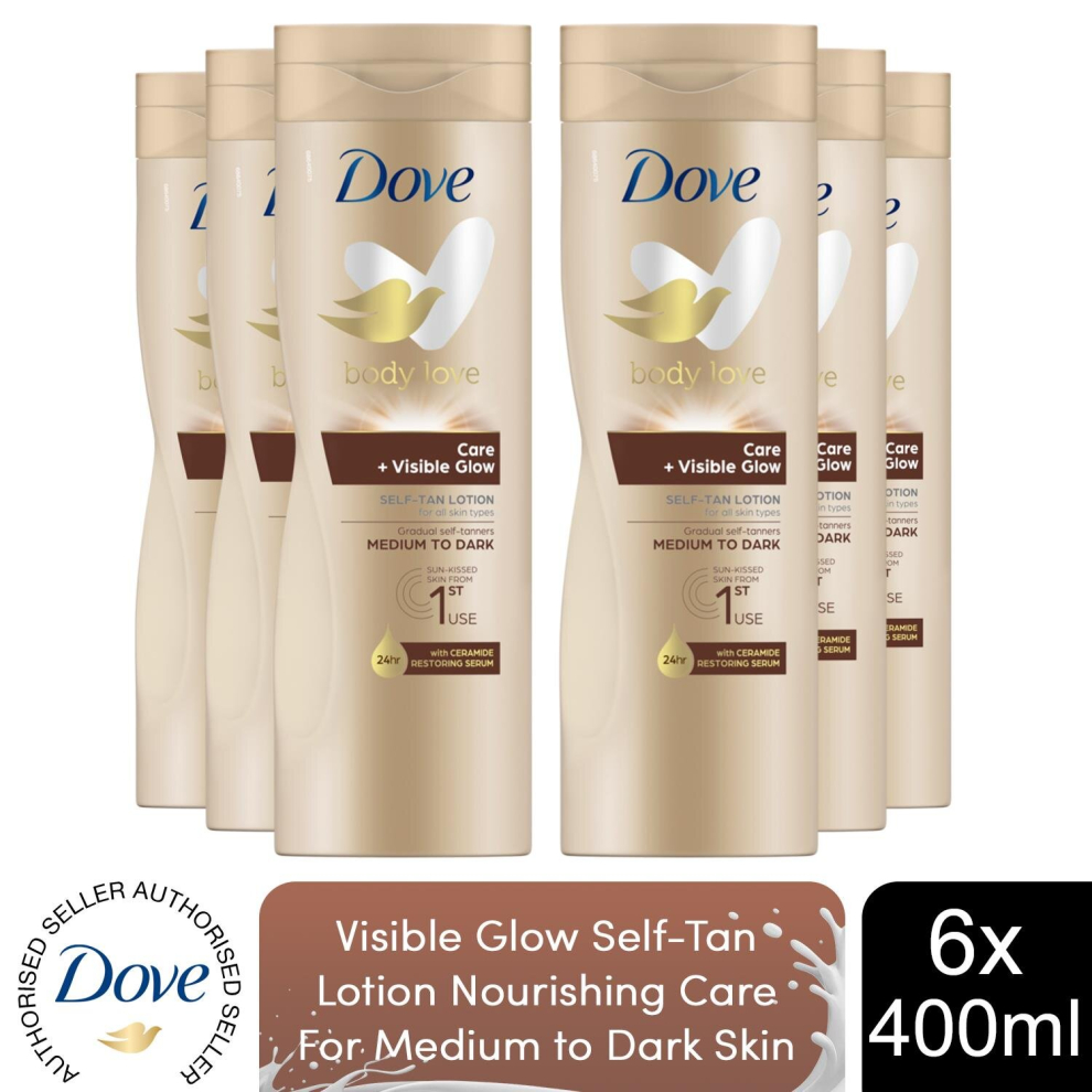 Dove Visible Glow Self-Tan Lotion For Medium-Dark Skin, 6x400ml