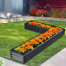 L-Shaped Galvanized Steel Raised Garden Bed - Charcoal Black, Open-Bottom Planter for Efficient Corner Gardening
