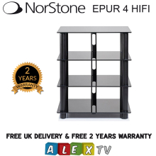 Norstone EPUR 4 HiFi Stand Rack Brushed Steel with 4 Black Glass Shelves