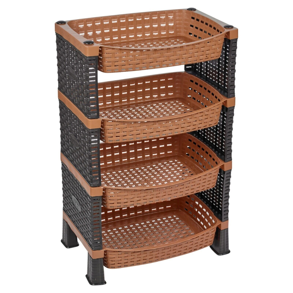 Urbn Living ( Beige) 4 Tier Shelves Fruit Vegetable Baskets Storage Cart Rack Home Kitchen Organiser Cream