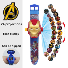 (color12) Cartoon Children Watch 3D Projection Cartoon Spider-man Iron Man Digital Watches Children Watch Toy