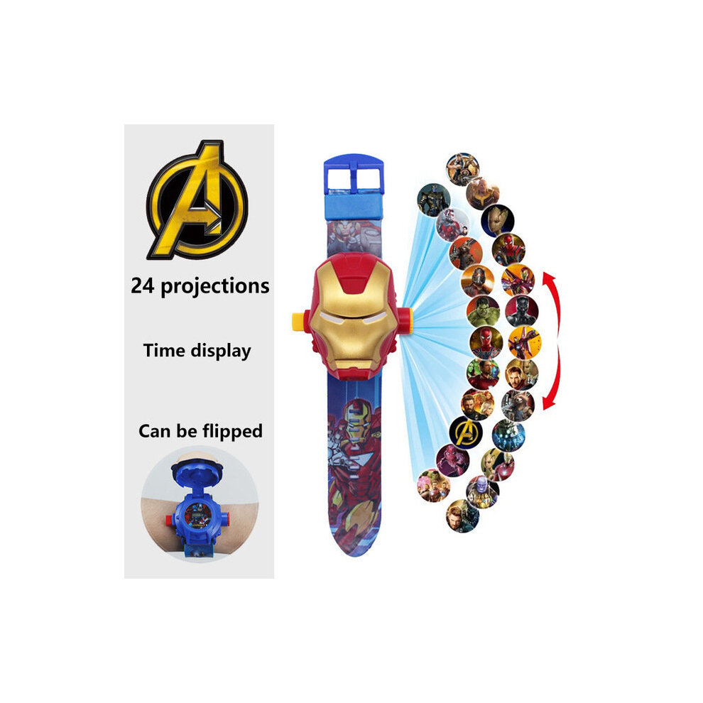 Closkye (Color12) Cartoon Children Watch 3D Projection Cartoon Spider-Man Iron Man Digital Watches Children Watch Toy