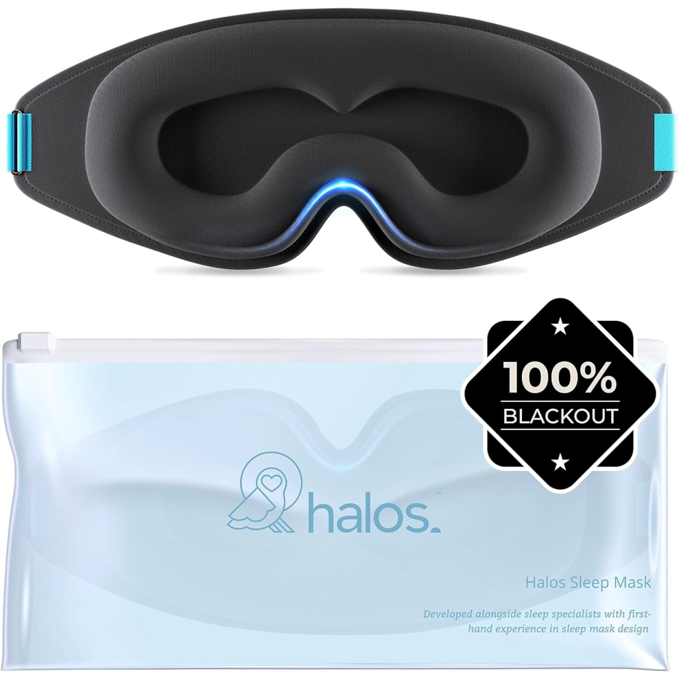 100% Blackout Sleep Masks Women & Men Zero Pressure Eye Mask for Sleeping Our Halo Sleep Includes Storage Pouch Black Eye Mask Travel or Blindfold