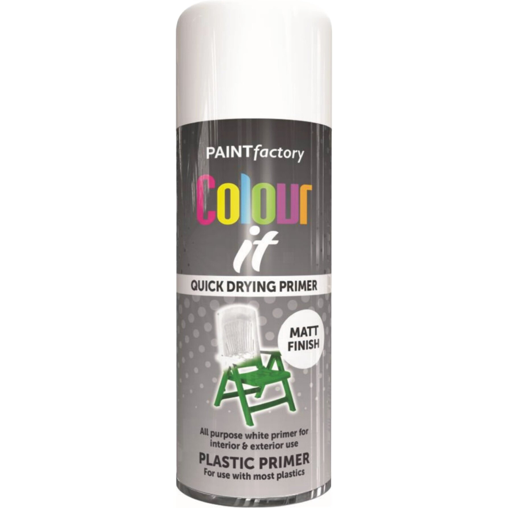 400ml White Plastic Primer Spray Paint All-Purpose Matt Wood Metal