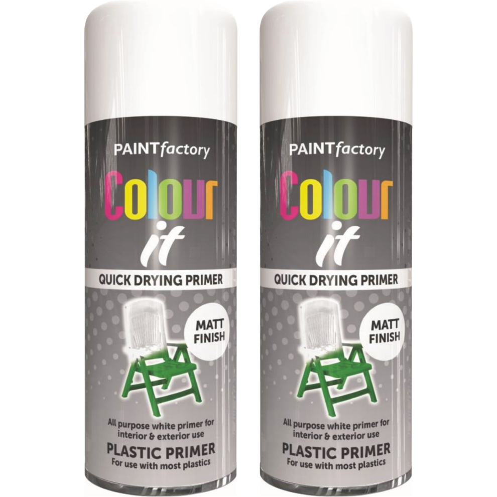 2 x 400ml White Plastic Primer Spray Paint All-Purpose Matt Wood Metal