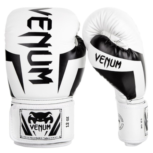 (16oz) VENUM ELITE BOXING GLOVES - WHITE/BLACK