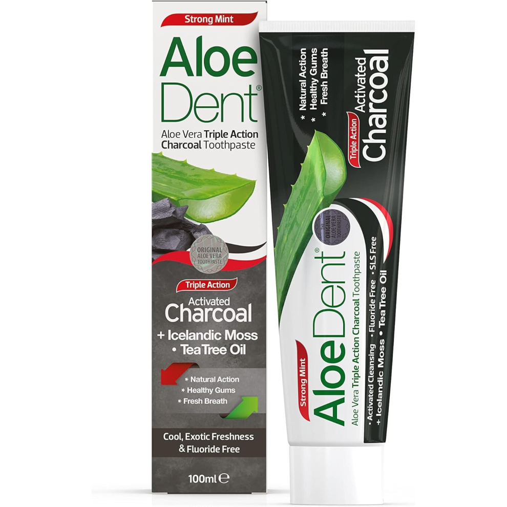 Aloe Dent Charcoal Toothpaste FluorideFree Vegan HealthyGums100 ml