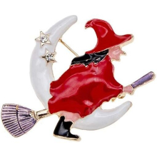 Witch Flying on The Broom Pin Brooch with Moon Star Enamel Brooch Clothes Bags Accessories for Girls Boys Halloween Jewelry