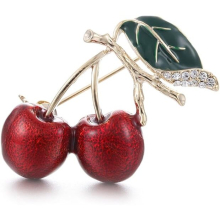 Red Cherry Collar Brooch Enamel Fruit Corsage Lapel Pin for Girls Clothing Acccessories