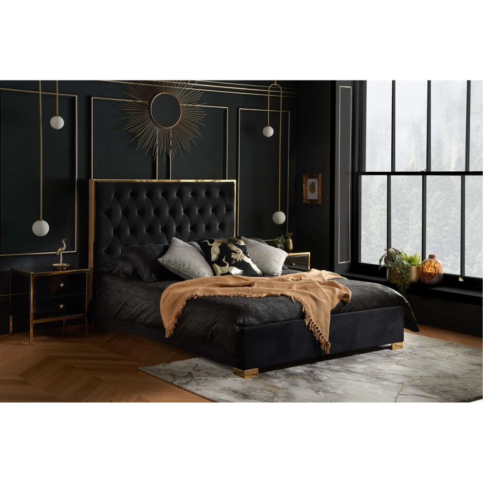 Black Double Bed Frame Chelsea Upholstered Headboard 135cm 4FT6 Fabric