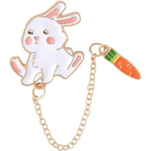 Girls fashion brooch, cute bunny carrot heart book ruler denim jacket collar chain brooch