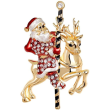 Santa Claus Deer Brooch for Women Girls Children Christmas Jewelry Gift, Multifunctional Rhinestone Inlaid Enamel Alloy Brooch Corsage (Red)