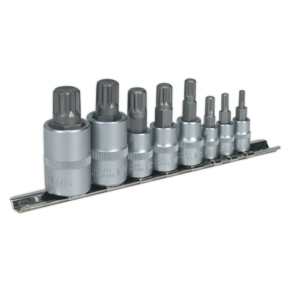 Sealey Ak6214 Spline Socket Bit Set 8Pc 1/4 3/8 And 1/2Sq Drive