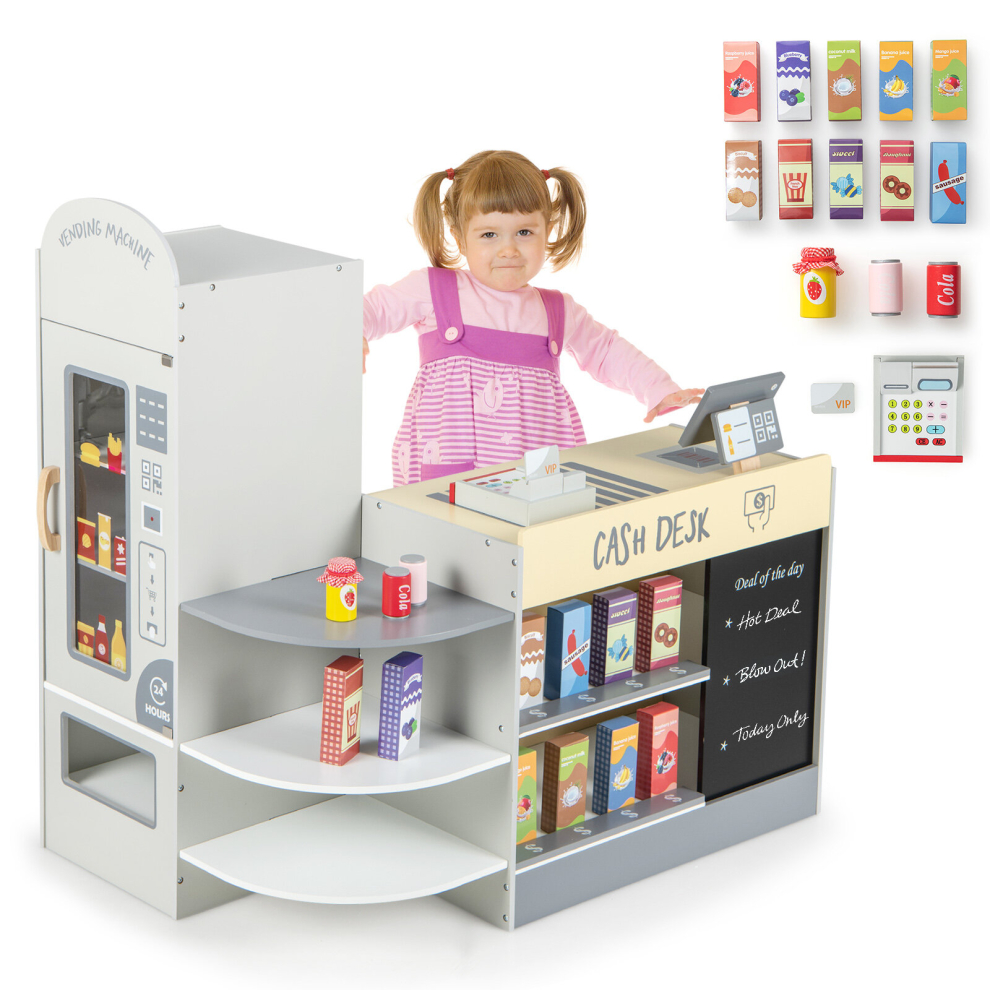 Costway Kid's Grocery Store Toy Wooden Children Supermarket Role Play Set 15Pcs Accessories