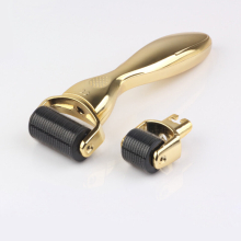 (Gold) Derma Roller DRS 3 In 1 Kit Titanium Needle Skin Care Microneedle Roller with 3 Replacement Heads Body Face Eye Therapy