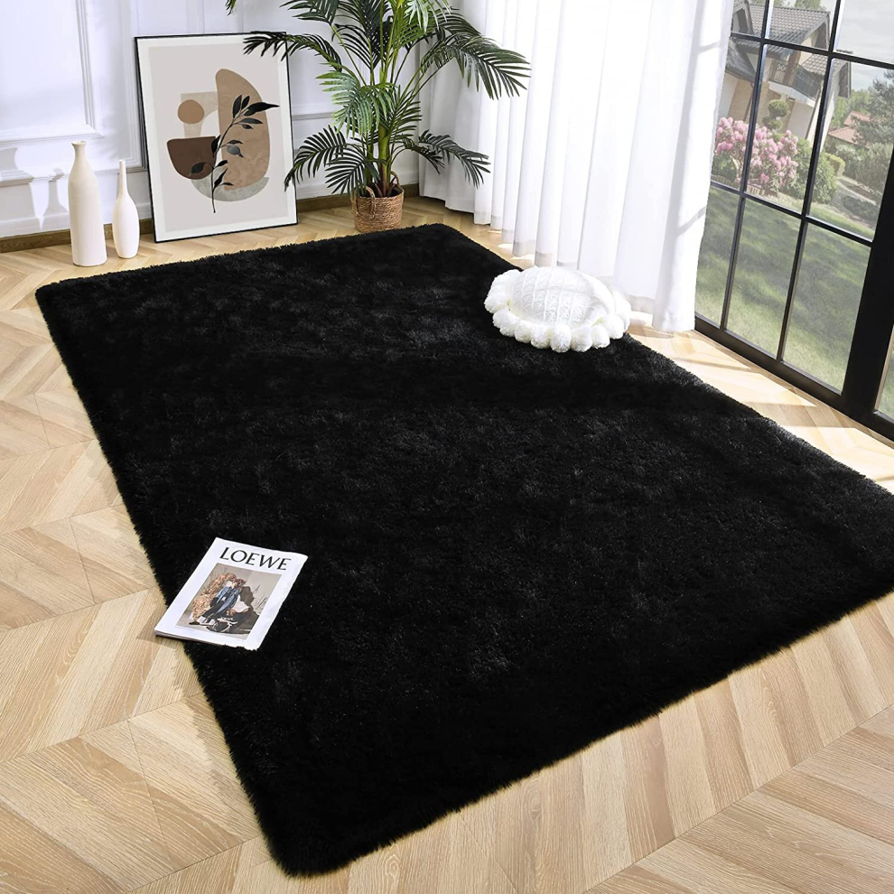 (200cm x 290cm (6ft 7" x 9ft 6"), Black) Non Slip Rugs Shaggy Thick Large Living Room Rugs Bedroom Carpets Hallway Runner & Bath Door Mats