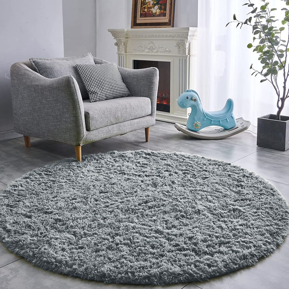 (120 x 120 cm (4 x 4 ft)_Round Rug, Grey) Non Slip Rugs Shaggy Thick Large Living Room Rugs Bedroom Carpets Hallway Runner & Bath Door Mats