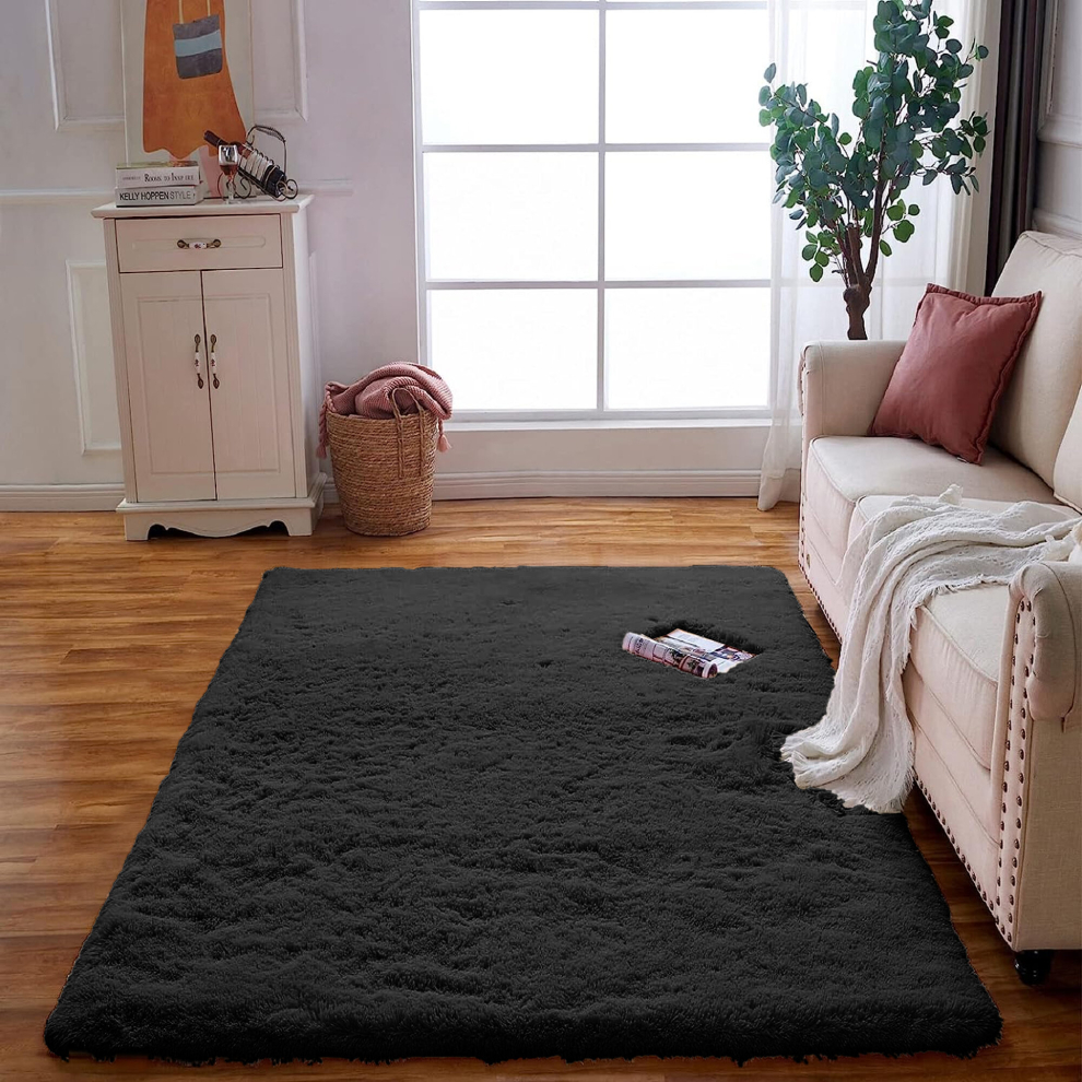 (80cm x 150cm (2ft 8" x 5ft), Black) Non Slip Rugs Shaggy Thick Large Living Room Rugs Bedroom Carpets Hallway Runner & Bath Door Mats