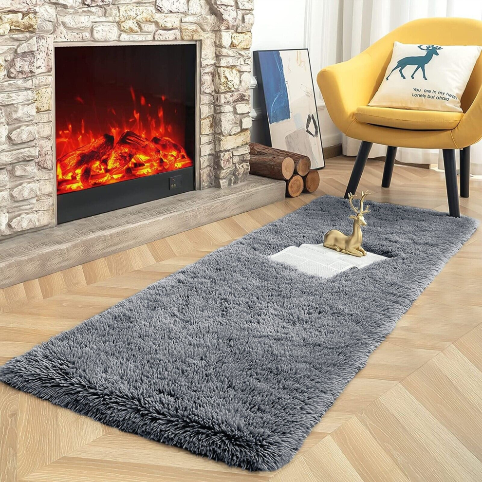 (60cm x 220cm (2ft x 7ft 7")_Runner, Grey) Non Slip Rugs Shaggy Thick Large Living Room Rugs Bedroom Carpets Hallway Runner & Bath Door Mats