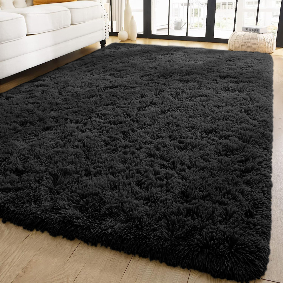 (120 x 170 cm (4 ft x 5 ft 6"), Black) Non Slip Rugs Shaggy Thick Large Living Room Rugs Bedroom Carpets Hallway Runner & Bath Door Mats