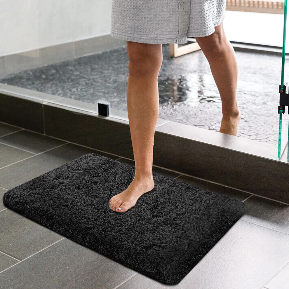 (50cm x 80cm (1ft 6" x 2ft 6")-Bath Mats, Black) Non Slip Rugs Shaggy Thick Large Living Room Rugs Bedroom Carpets Hallway Runner & Bath Door Mats