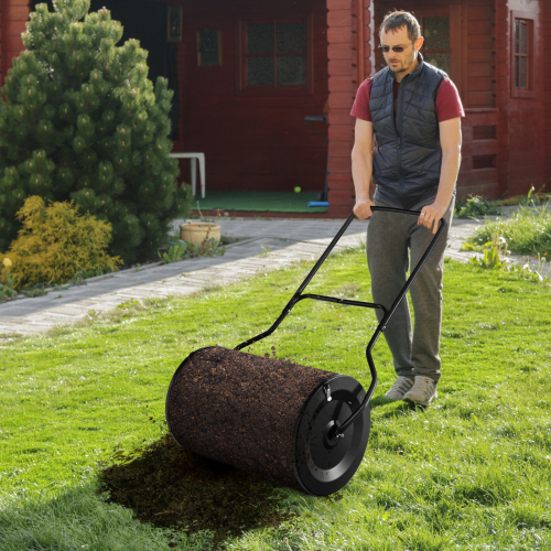 Costway 27" Compost Spreader Metal Peat Moss Spreader Mesh Roller W/ U-shaped Handle