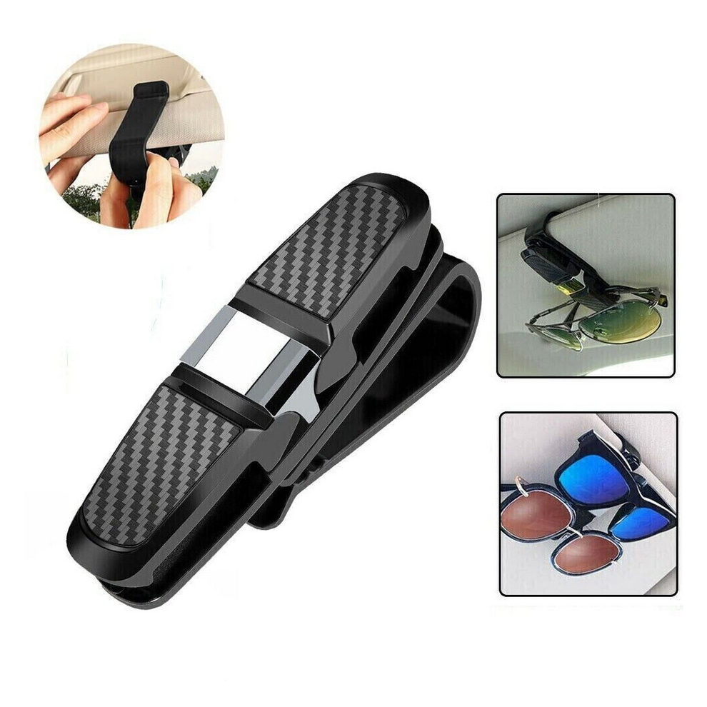 Universal Car Sun Visor Glasses Clip Carbon Fibre Surface Sunglasses Card Holder 8381923442057