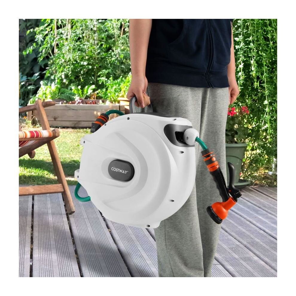 Garden Hose Reel Wall Mount Retractable Reel Lockable Water Hose Reel