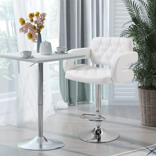 Homcom HOMCOM Adjustable Height Barstool Steel Pole PU Leather Bistro Home 2