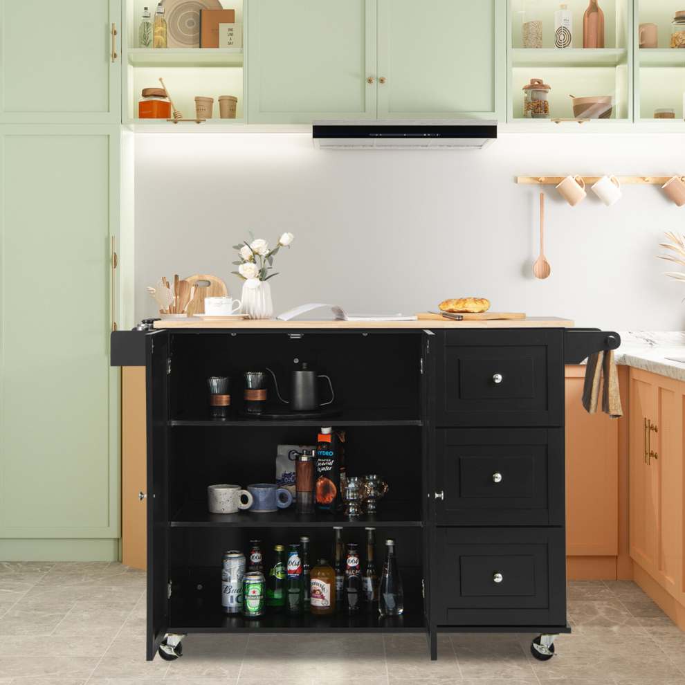Kitchen Trolley Cart Rolling Kitchen Island W/ Spice Holder & 3 Drawers