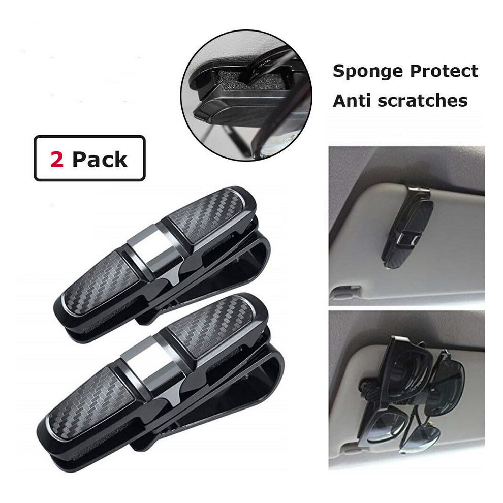 2Pcs Car Sun Visor Glasses Clip Universal Carbon Fibre Sunglasses Card Holder Black,Silver 8381923442095