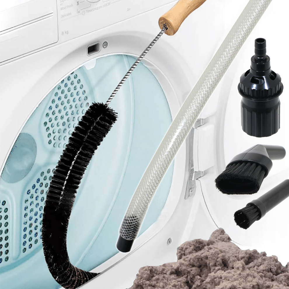 Spares2go Universal Tumble Dryer Lint Removal Kit Vacuum Hose Dusting Brush Cleaning Attachments Set