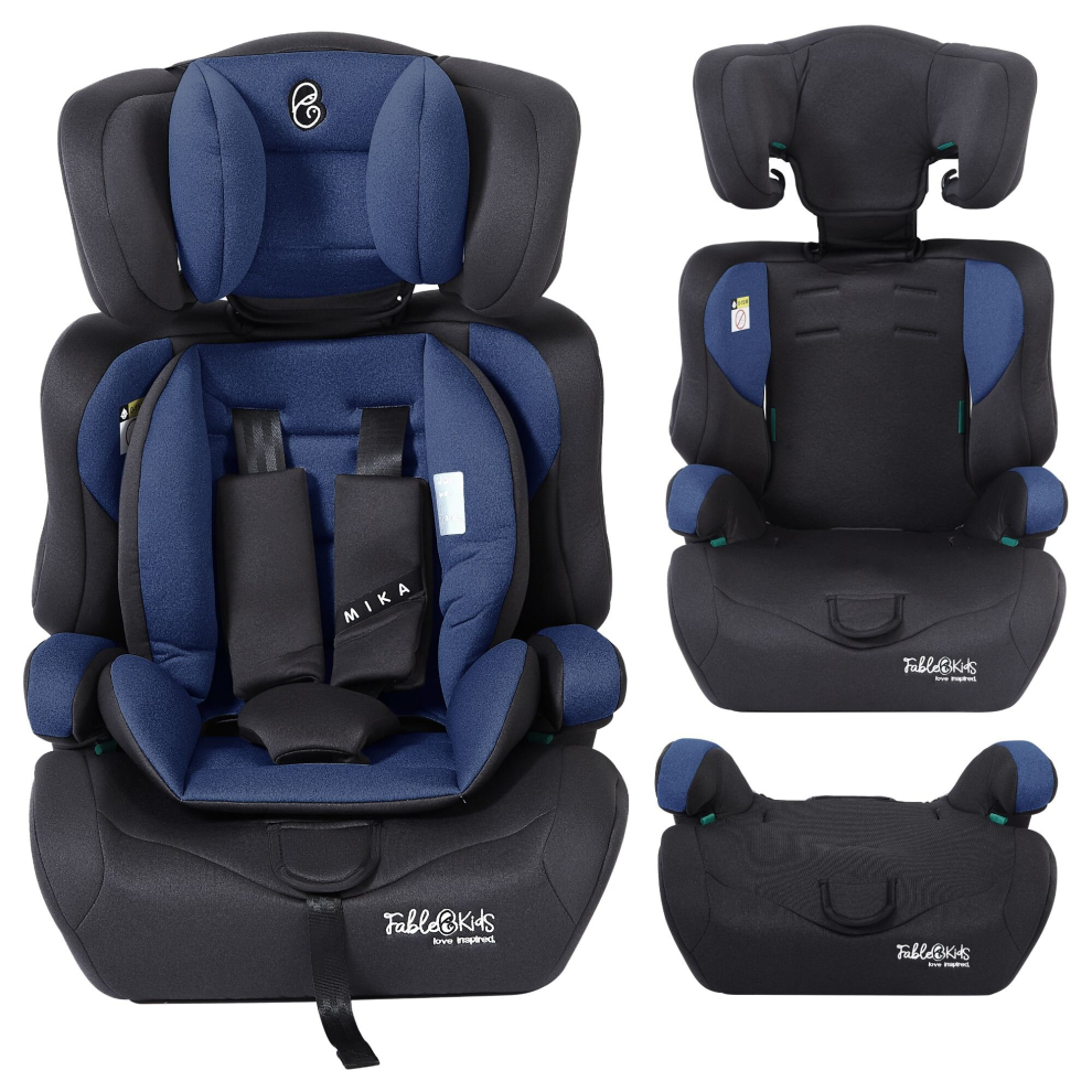 FableKids Child Car Seat | 5-Point Safety Harness | Group 1+2+3 for 9-36kg | Adjustable Headrest |Removable Backrest | Adjustable | Blue