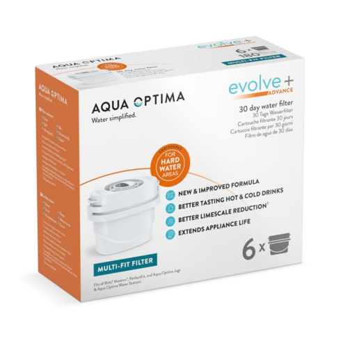 Aqua Optima Water Filter Cartridge, Evolve+ Advance, Limescale Reduction, 6 pack