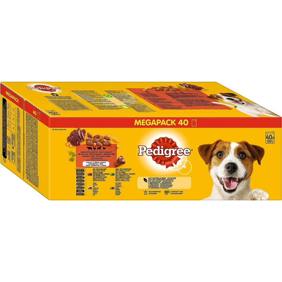 Pedigree  Mixed Selection in Jelly 40 Pouches Adult Wet Dog Food Megapack  100 g Pack of 40