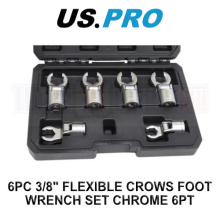US PRO Tools 6pc 3/8" Dr Flexible Crows Foot Wrench Set Chrome 6pt 12-19mm 7517