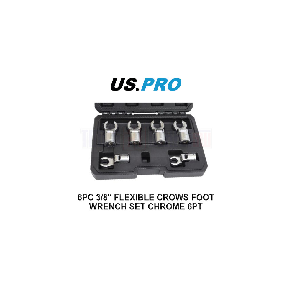 US PRO Tools 6pc 3/8" Dr Flexible Crows Foot Wrench Set Chrome 6pt 12-19mm 7517