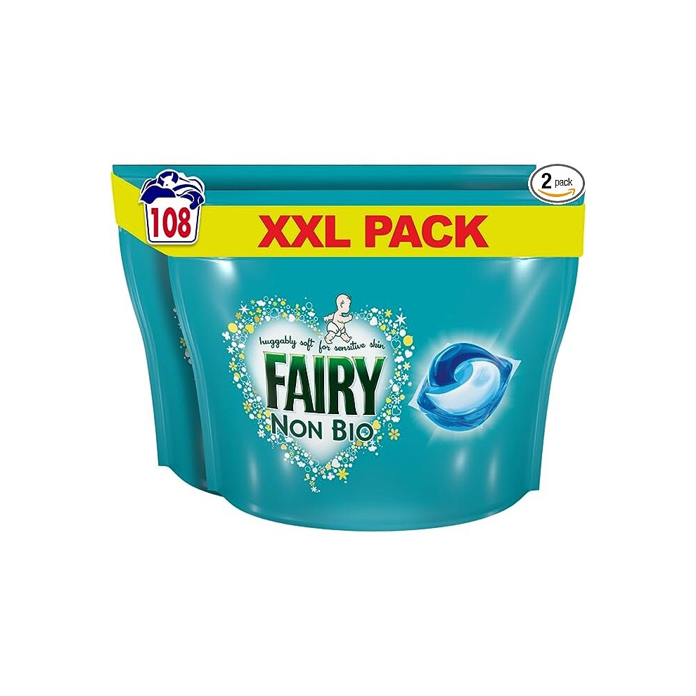 Fairy Non-Bio Pods Washing Liquid Laundry Detergent Tablets Capsules 108 Washes 54X2 Huggably Soft For Sensitive Skin