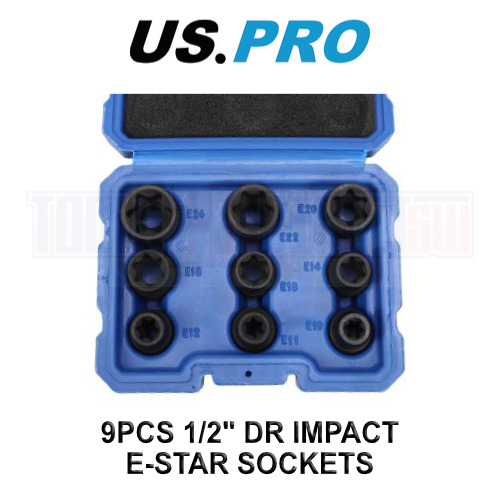 us pro US PRO Tools 9PCS 1/2" DR Impact E-Star Sockets Female Torx E10 - E24 7522