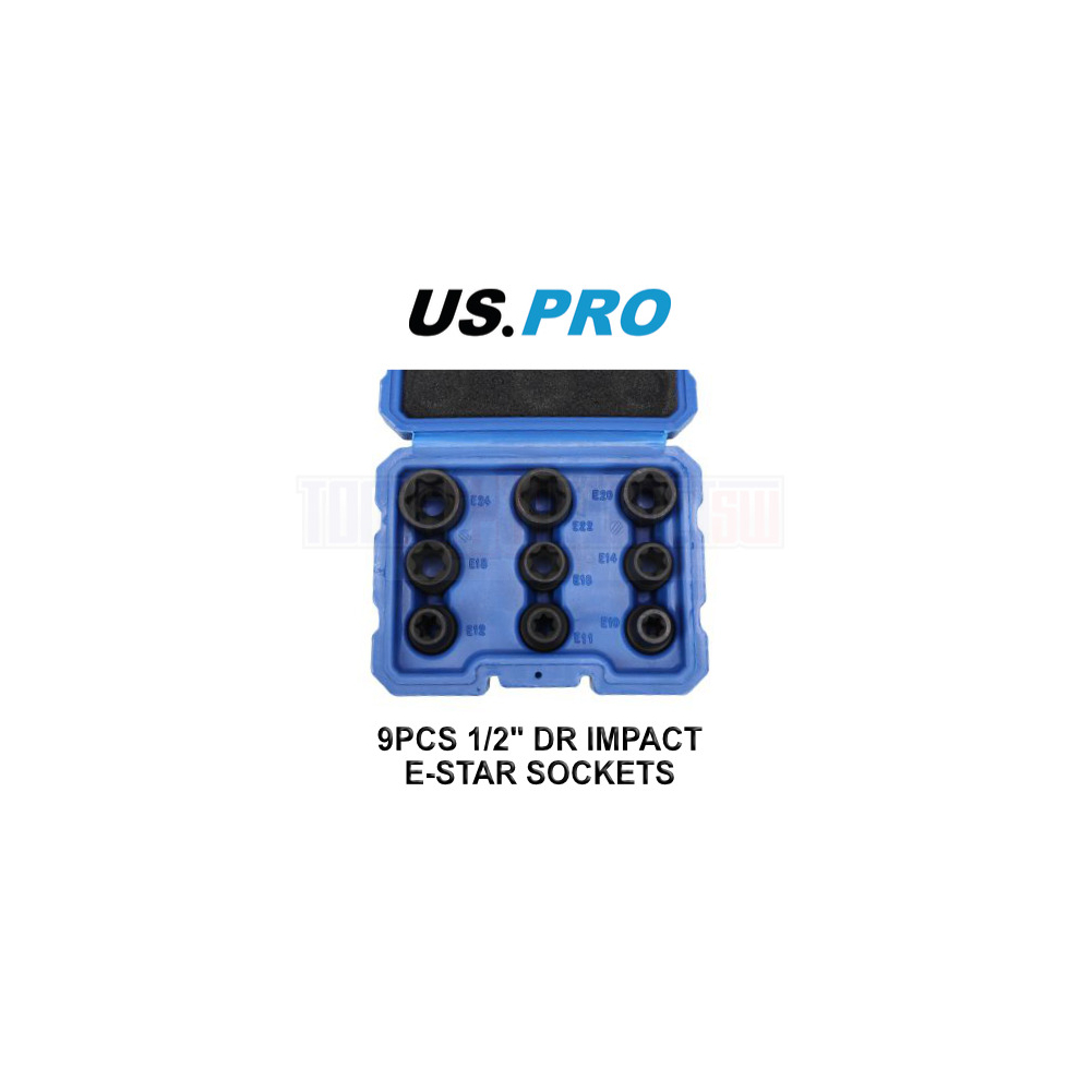 US PRO Tools 9PCS 1/2" DR Impact E-Star Sockets Female Torx E10 - E24 7522