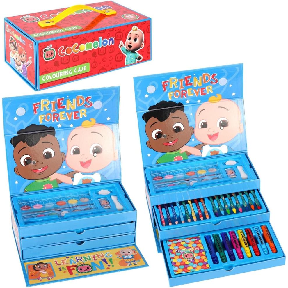 Templar 52Pc Cocomelon Colouring Art Case Stationery Tool Box Pens Pencils Painting Activity Chest Kids Artist Set