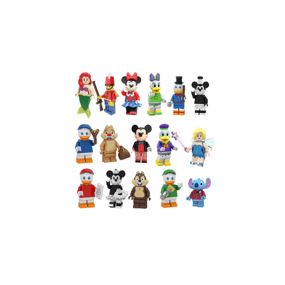 (Style B 16pcs) 16PCS Disney Mickey Donald Duck Minifigures Toys Fit Lego