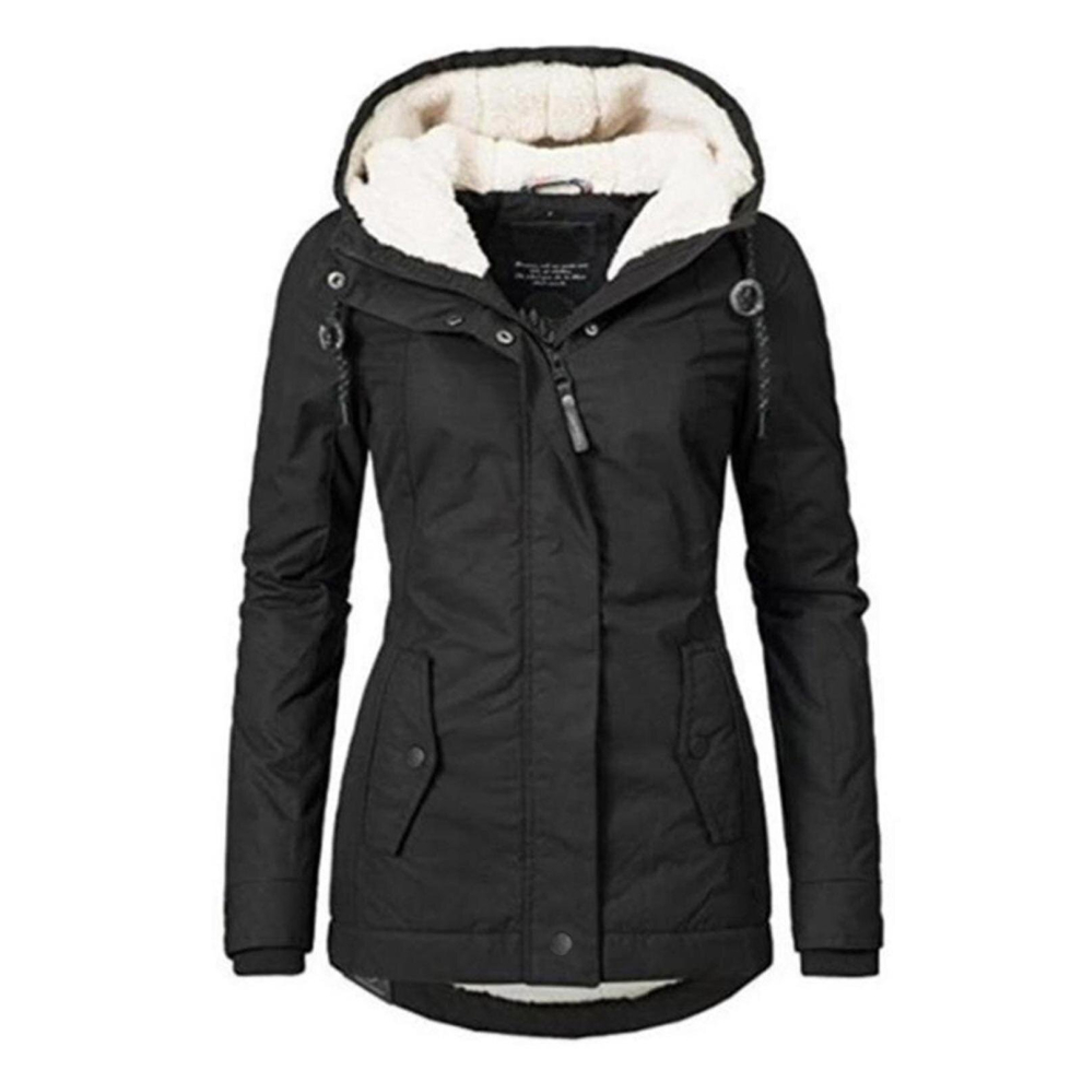 (Black, 2XL) Waterproof Warm Hooded Winter Coat Thickend Fleece Lined Cotton Coat For Women-yujia