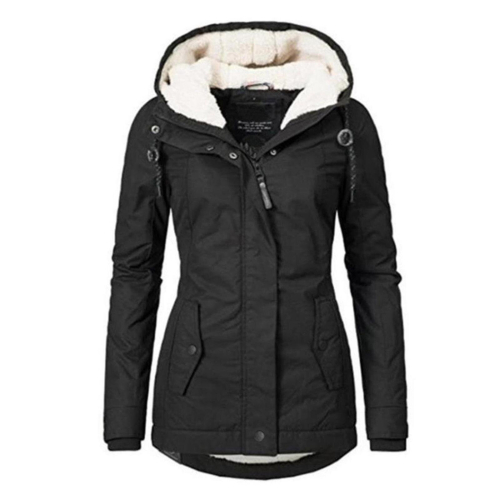 (Black, L) Waterproof Warm Hooded Winter Coat Thickend Fleece Lined Cotton Coat For Women-yujia