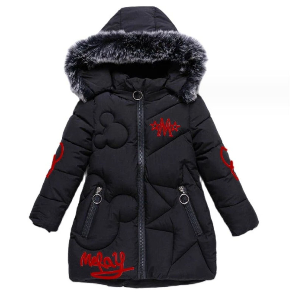 (Black, 4-5 Years) Kids Girls Long Coat Padded Winter Jacket Puffer