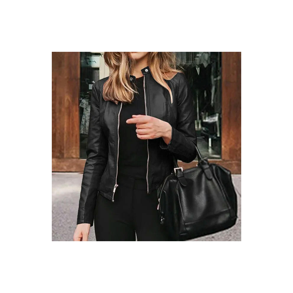 (1 black, S) Slim Fit Faux Leather Jacket Women Classic Moto Biker PU Leater Jacket Spring Autumn Basic Zipper Coat Outerwear