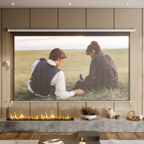 Living And Home (White) 16:9 Electric Motorized Projector Screen with Remote, 100" 1