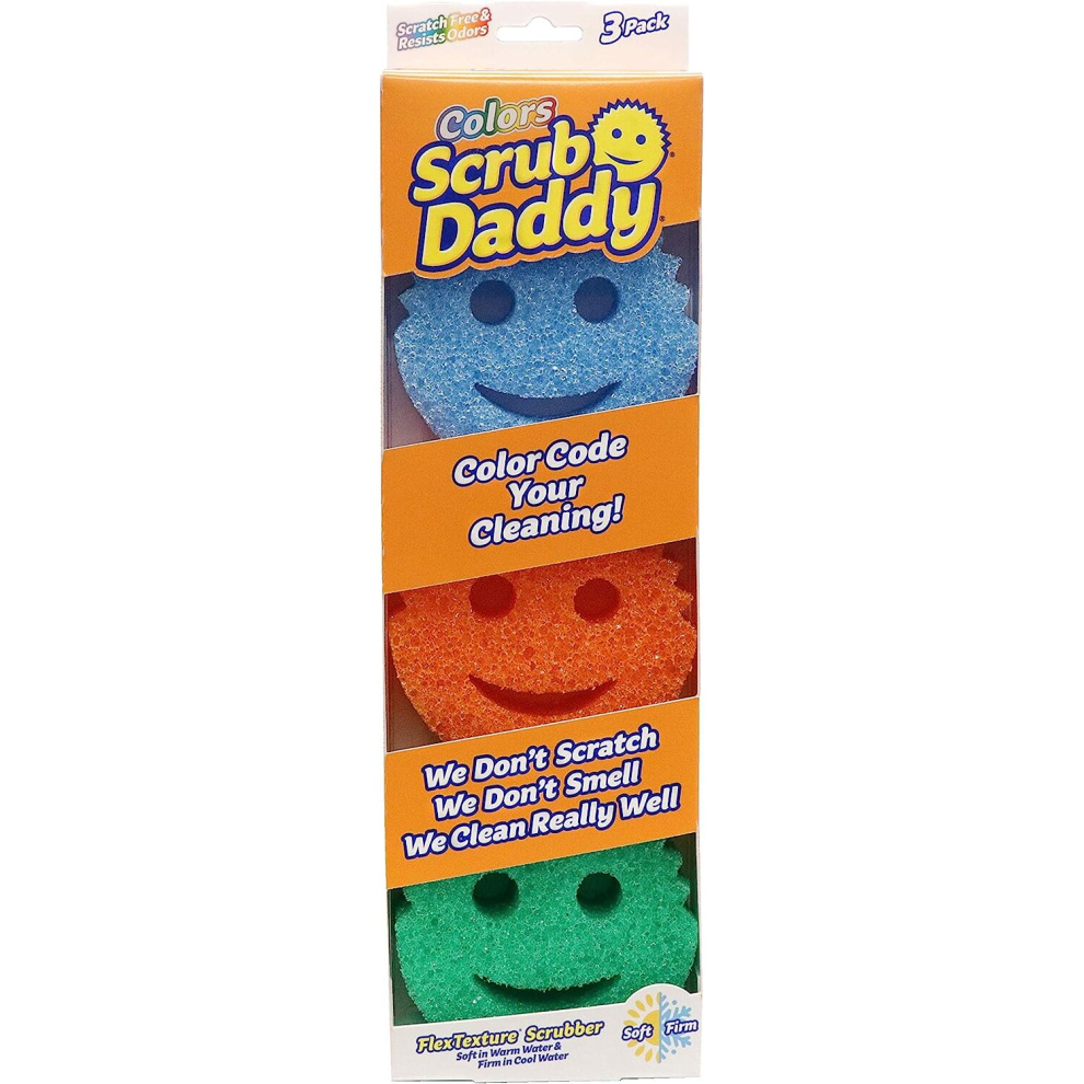 Scrub Daddy Colors Sponge Scrubber Multipack Dish Washing Texture Changing Non Scourers Cleaning Tools Kitchen Bathroom Resistant Dishwasher Pack of 3