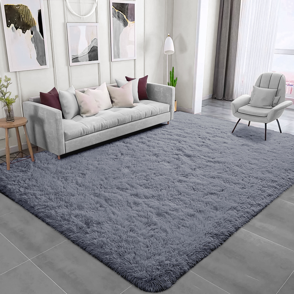 (SILVER, 160 X 230) Extra Large Shaggy Rugs Living Room Runner Carpet